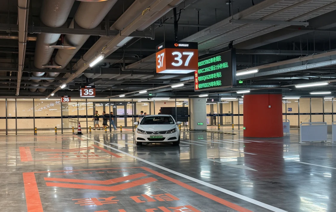 Passenger placing a ride-hailing order in the B3 pickup area at Huanggang Port